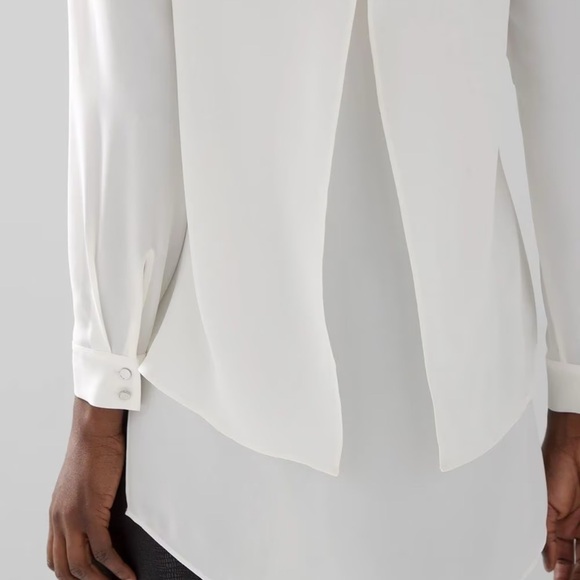 White House Black Market Ivory Long Sleeve Sheer V-Neck Tunic Size- S - Picture 7 of 15